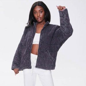 Forever 21 Quilted Zip Up Jacket, Small, Charcoal